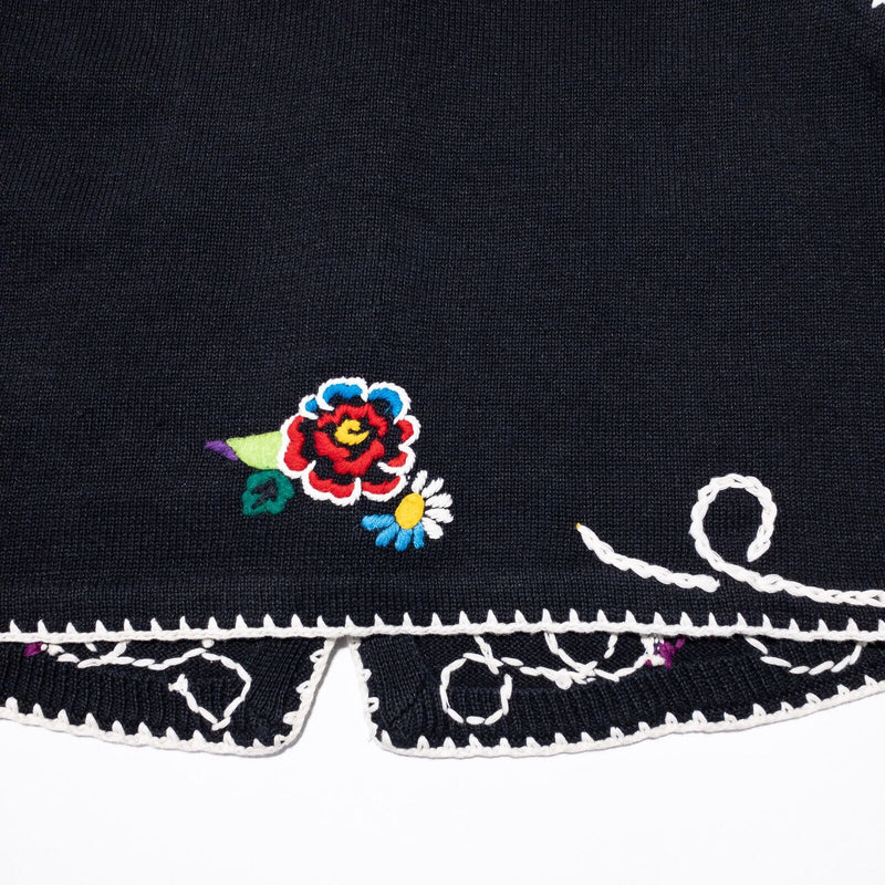 Michael Simon Sweater Vest Women's Large Vintage 80s Rodeo Cowboy Black Floral