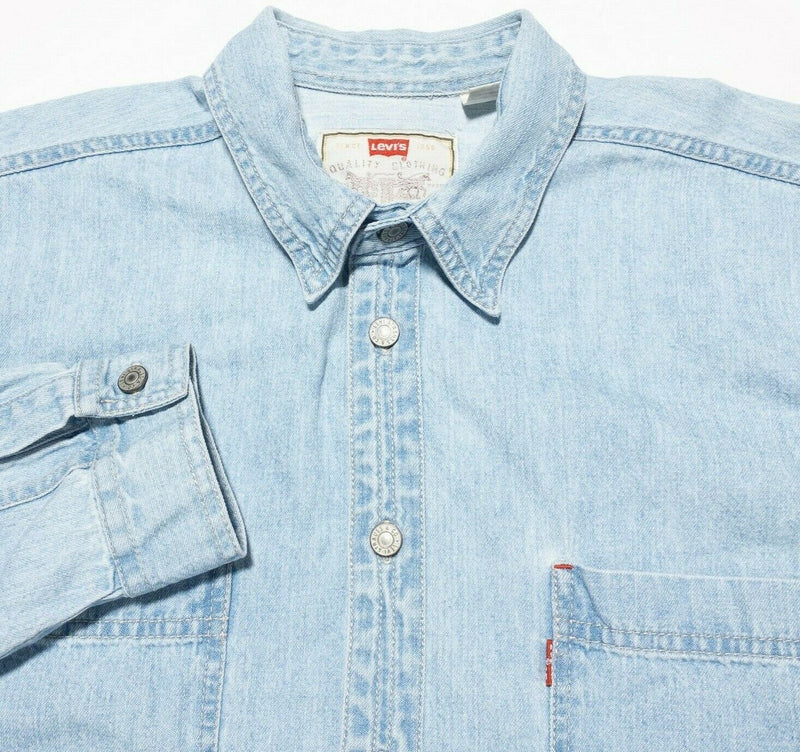 Levi's Denim Shirt Large Metal Buttons Long Sleeve Indigo Blue Washed Men's