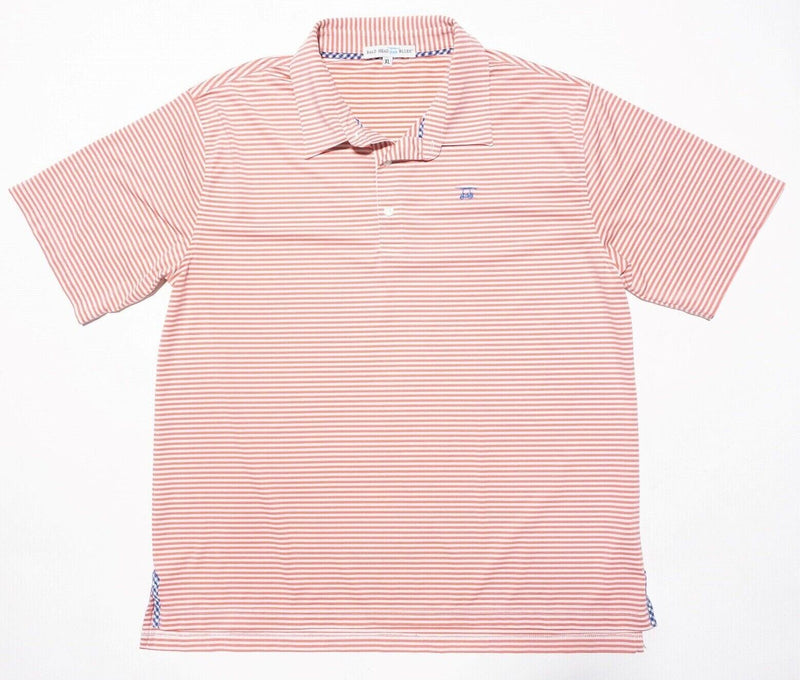 Bald Head Blues Polo XL Men's Shirt Golf Pink Striped Wicking Stretch Peach