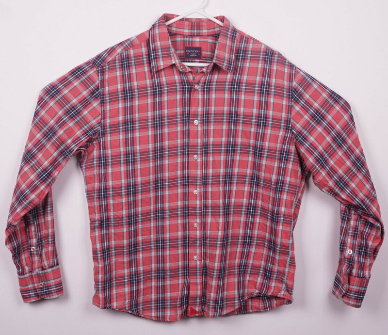 UNTUCKit Men's Large Red/Pink Blue Plaid Made in USA Button-Front Shirt