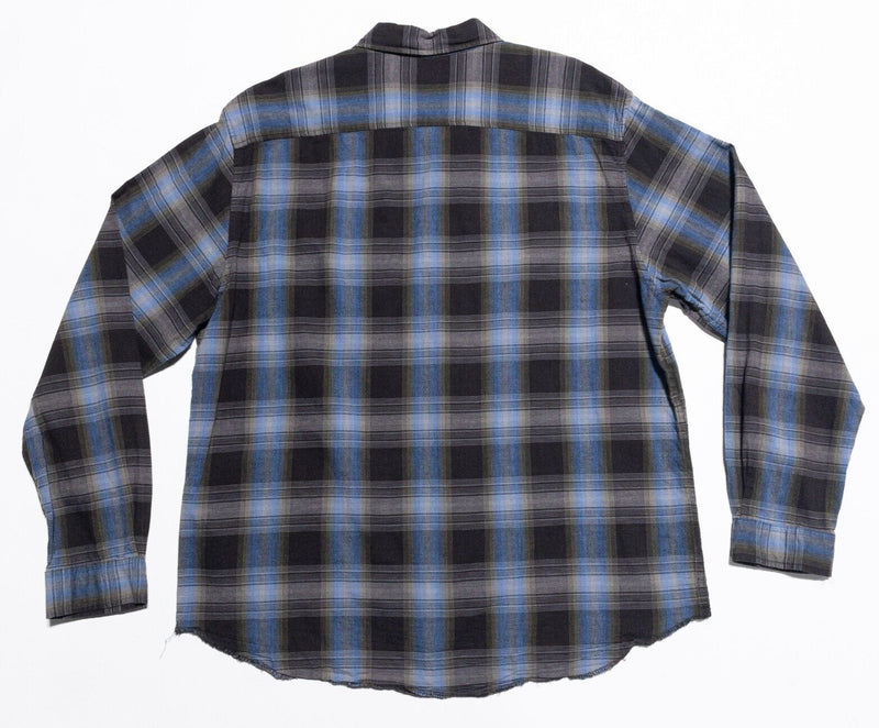 Carbon 2 Cobalt Flannel Shirt Men's Large Plaid Brown Blue Long Sleeve Button-Up