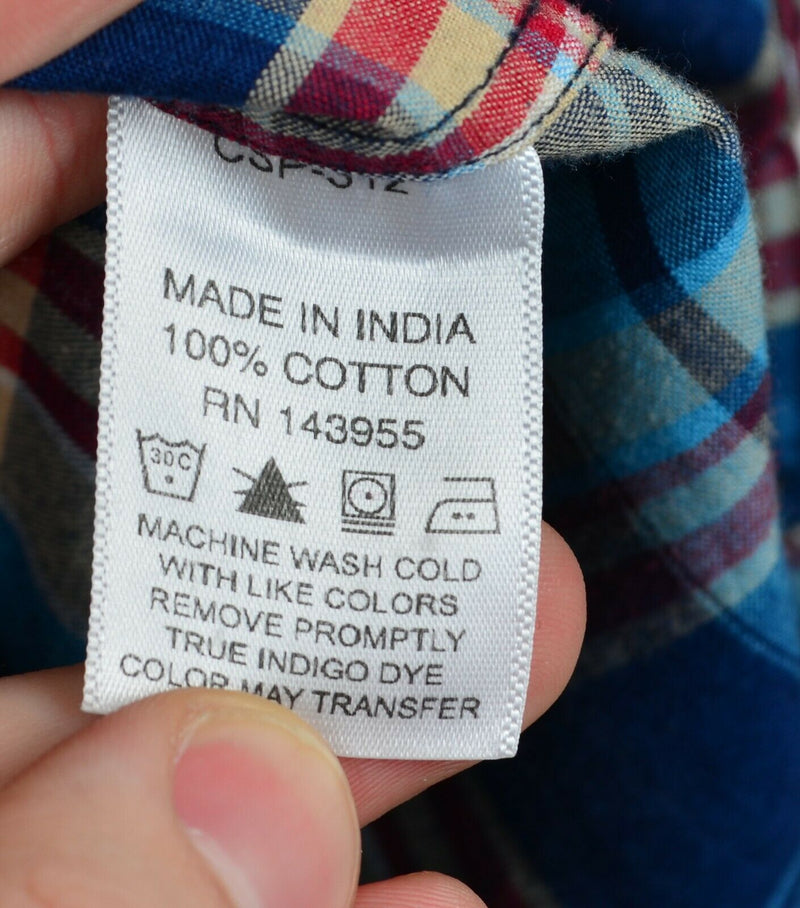 Guideboat Co. Men's Medium Indigo Bleeder Indian Madras Plaid Button-Front Shirt
