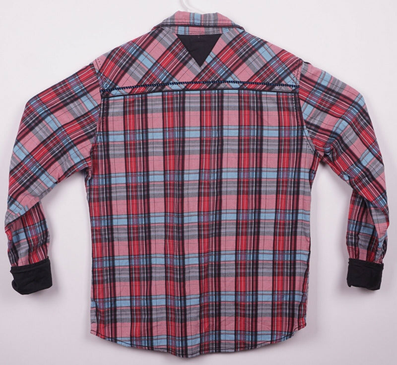 Buckle Black Men's Small Athletic Fit Red Blue Plaid Spandex Button-Front Shirt