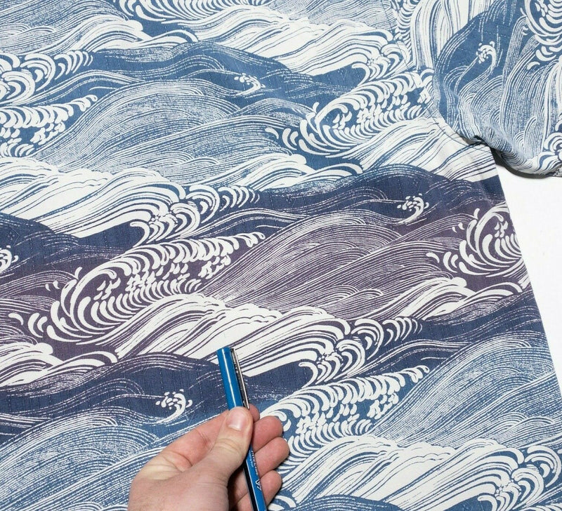 Tommy Bahama Silk Shirt Large Hawaiian Waves Original Fit Kanagawa Purple Blue