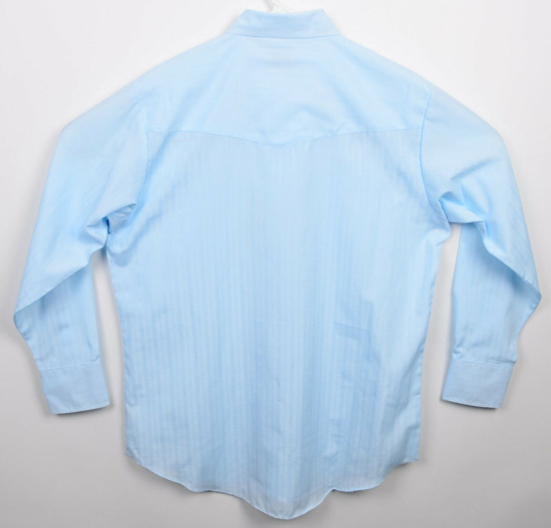 Ely Cattleman Men Large (16.5x34) Pearl Snap Light Blue Western Rockabilly Shirt