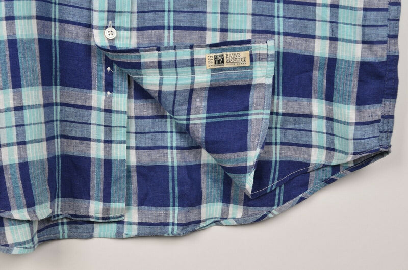 Brooks Brothers Men's Sz Large Irish Linen Madison Blue Plaid Baird McNutt Shirt