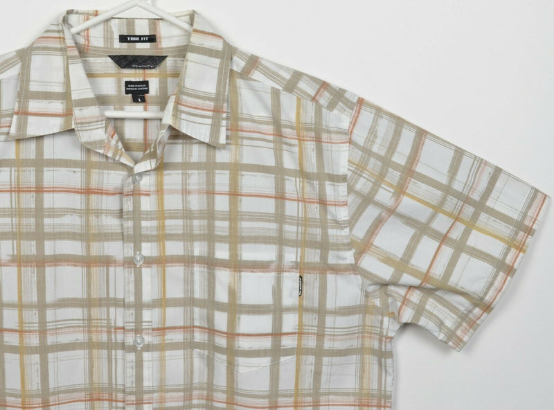 Oakley Men's Large True Fit Beige Plaid Polyester Cotton Button-Front Shirt