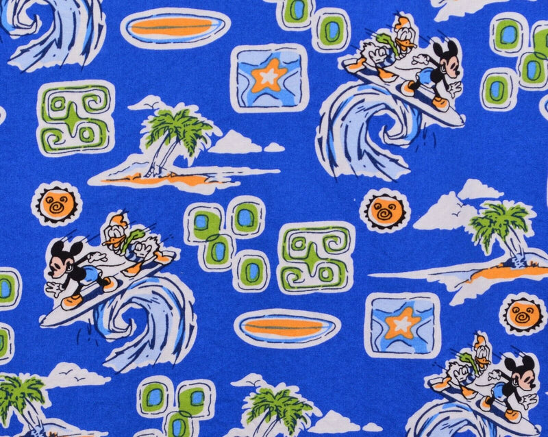 Disney Store Men's Sz Medium Mickey Mouse Surfing Geometric Blue Hawaiian Shirt