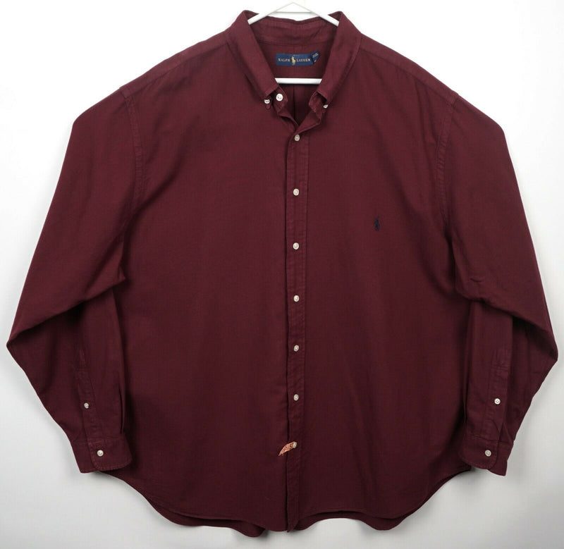 Polo Ralph Lauren Men's 2XB (2XL Big) Solid Maroon Red Button-Down Shirt