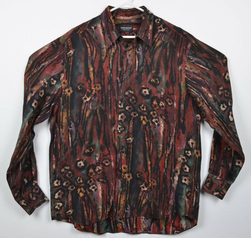 Riscatto Men's Large Abstract 100% Cupro Made in Italy Long Sleeve Camp Shirt