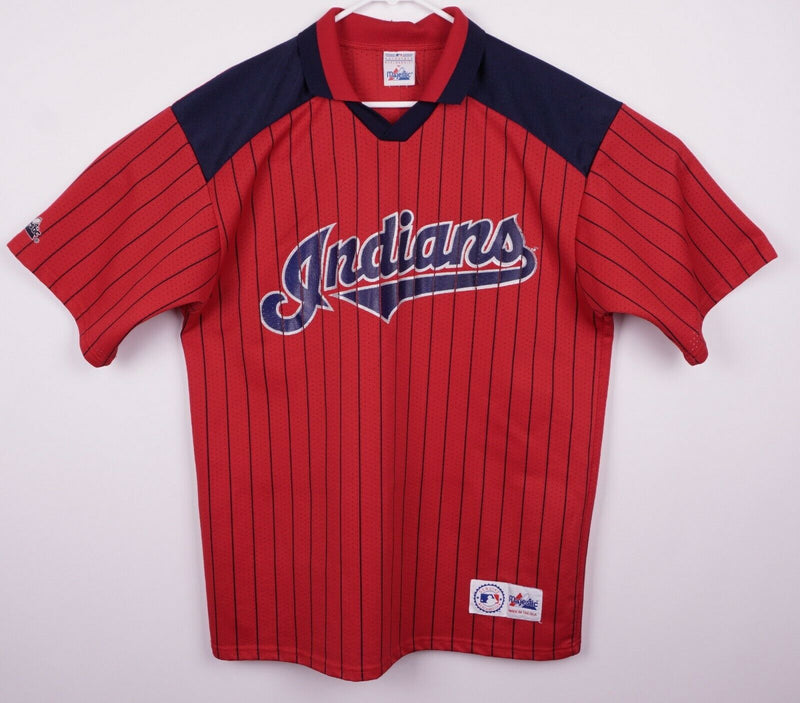 Vtg Cleveland Indians Men's Large Majestic Red Navy Pinstriped Baseball Jersey