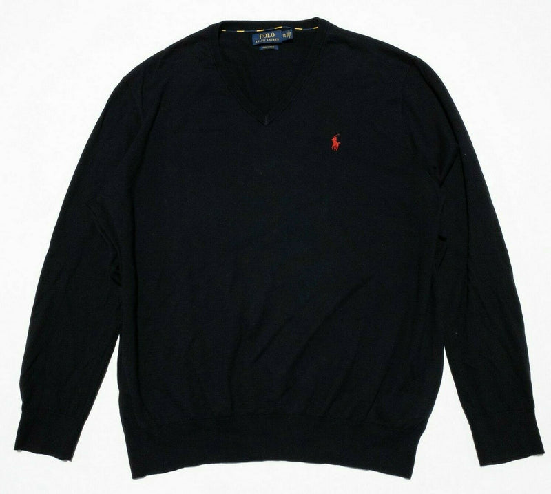 Polo Ralph Lauren V-Neck Sweater Lightweight Black Pima Cotton Men's 2XL