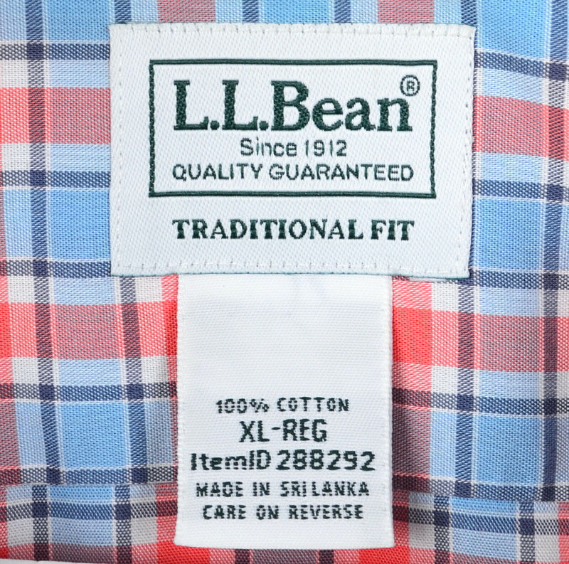 L.L. Bean Men's XL Wrinkle-Free Blue Orange Check Kennebunk Sport Shirt