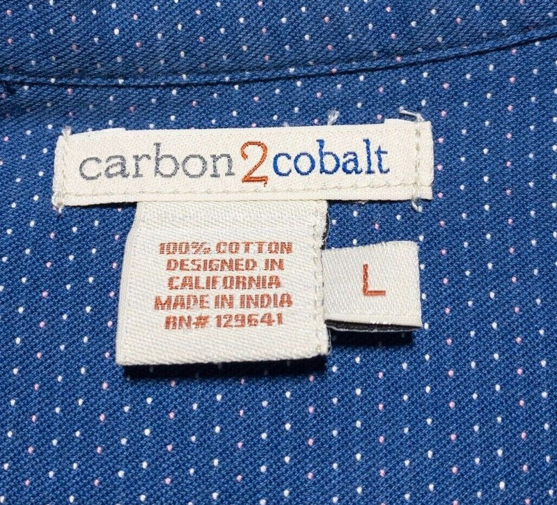 Carbon 2 Cobalt Shirt Large Men's Button-Down Blue Micro Polka Dot Long Sleeve