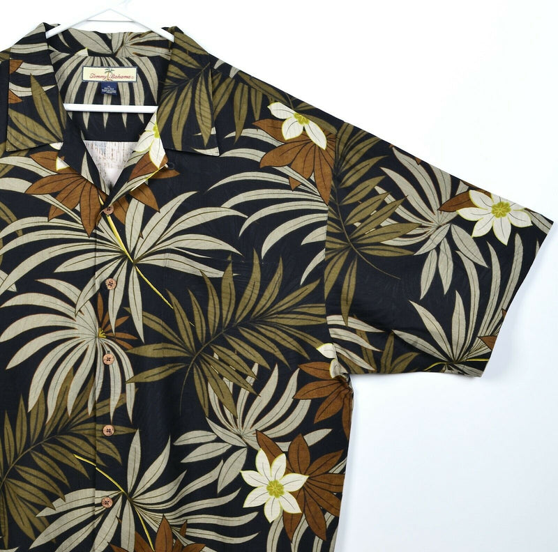 Tommy Bahama Men's XL 100% Silk Black Brown Floral Palm Hawaiian Aloha Shirt