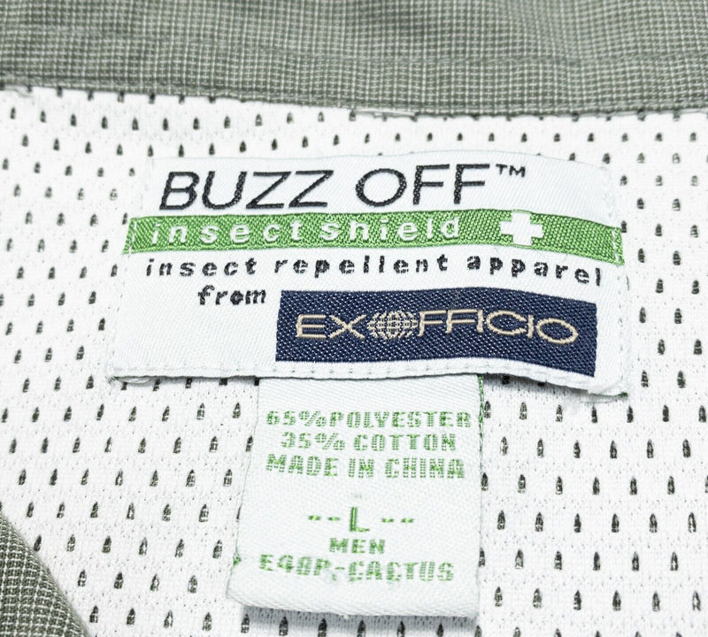 ExOfficio Insect Shield Shirt Men's Large Long Sleeve Buzz Off Green Travel Vent
