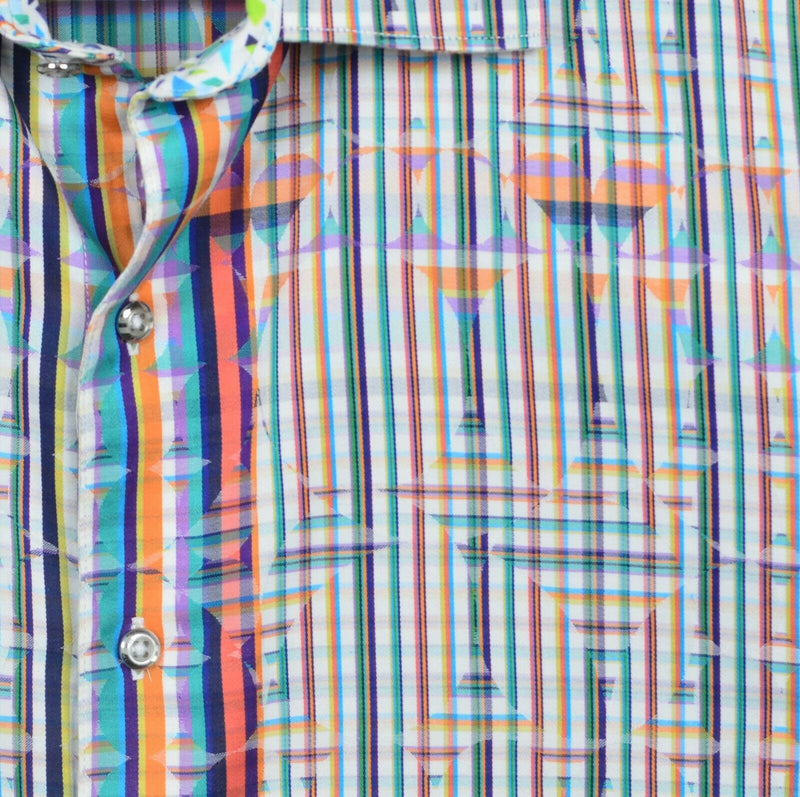 Robert Graham Men's Large Flip Cuff Multi-Color Geometric Designer Shirt