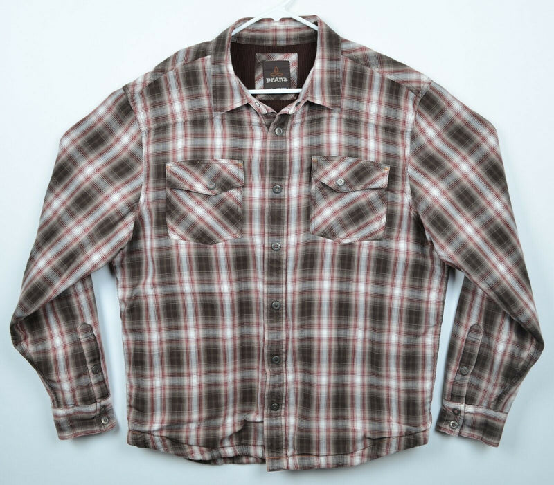 Prana Men's Sz Large Snap-Front Thermal Lined Plaid Long Sleeve Shirt Jacket