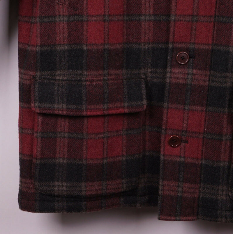 Lands End Men's XL Wool Quilt Lined ThermoLite Active Red Plaid Full Zip Coat