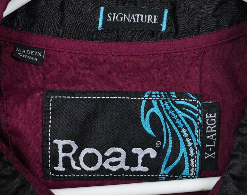 Roar Signature Men's Sz XL Embroidered Burgundy Red Long Sleeve Shirt