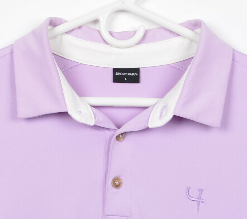 Short Par 4 by Greyson Men's Sz Large Lavender Purple White Golf Polo Shirt