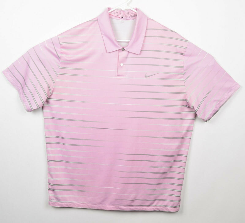 Tiger Woods Collection Men XL Nike Golf Pink Stripe Snap Vented Golf Polo Shirt