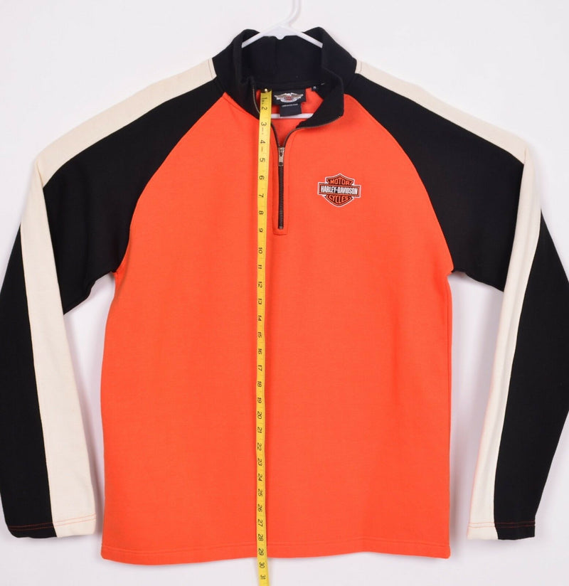 Harley Davidson Men's Sz Medium Half Zip Orange Black Spark Plug Sweatshirt