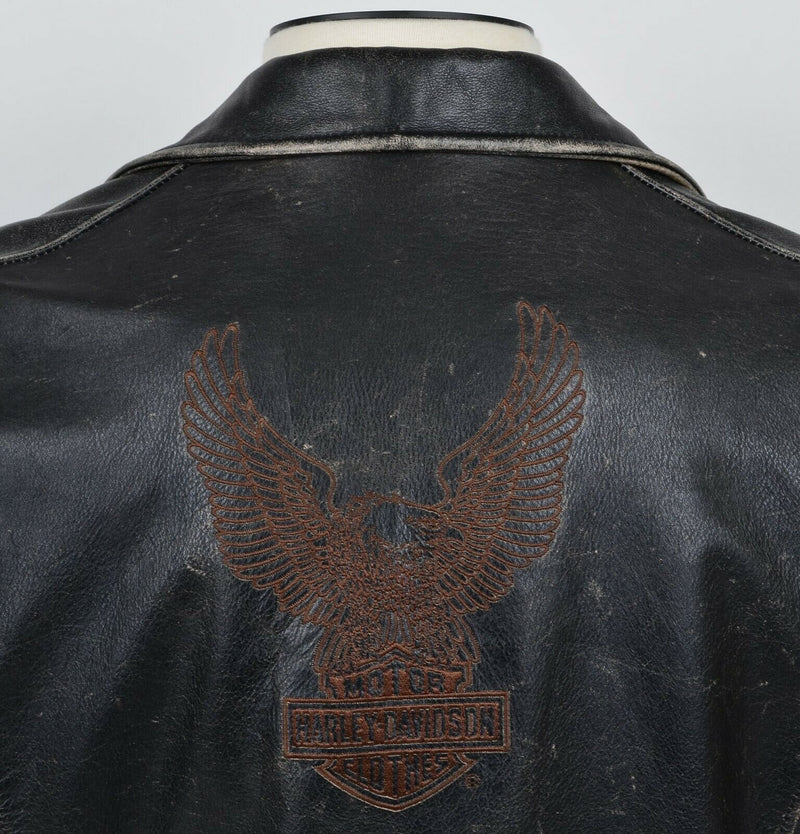 Vintage 80s Harley-Davidson Men XL Eagle Embroidered Black Leather Biker Jacket