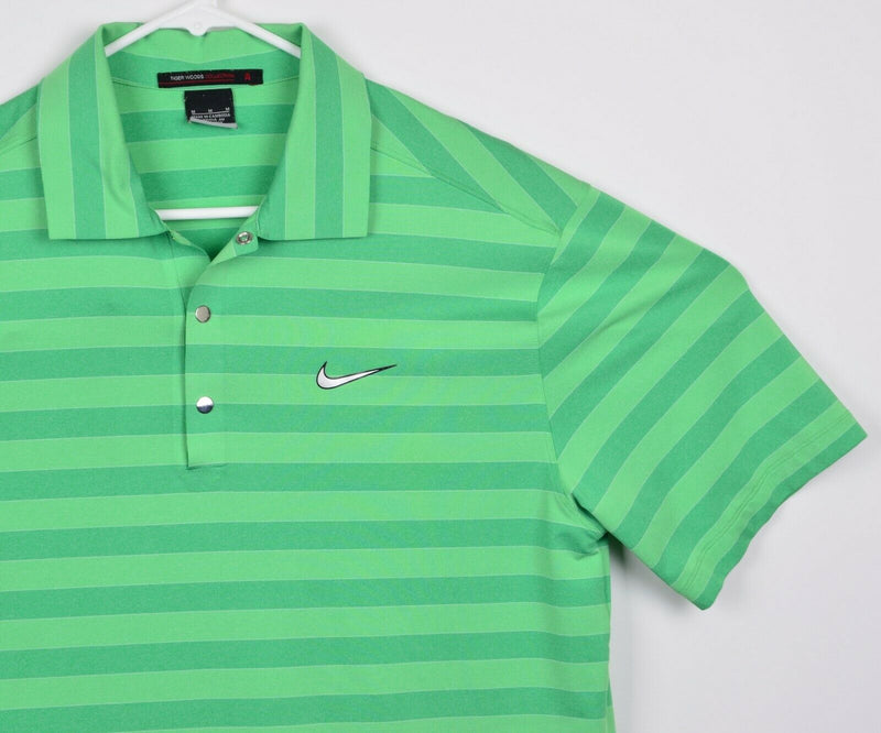 Tiger Woods Collection Men's Medium Nike Metal Snap Green Stripe Golf Polo Shirt