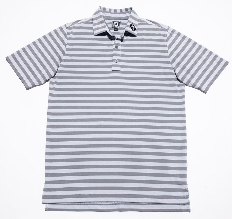 FootJoy Tour FJ Collar Polo Shirt Men's Medium Gray Striped Wicking Stretch Golf