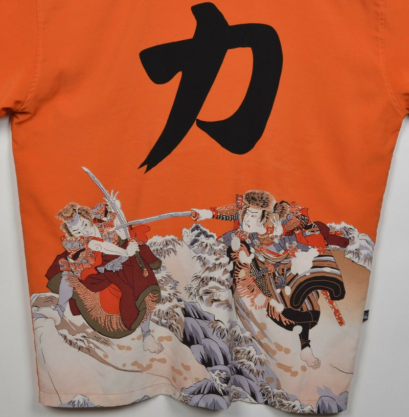 First Down Southern Rim Men's XL Samurai Orange Polyester Y2K Chinese Camp Shirt