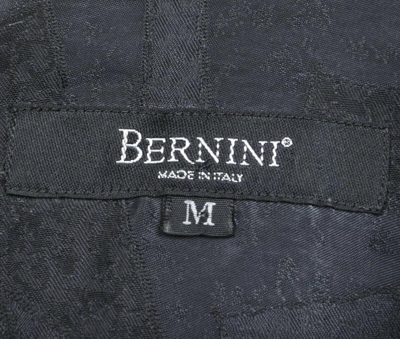 Bernini Men's Sz Medium Black Silk Style Geometric Shiny Textured Camp Shirt