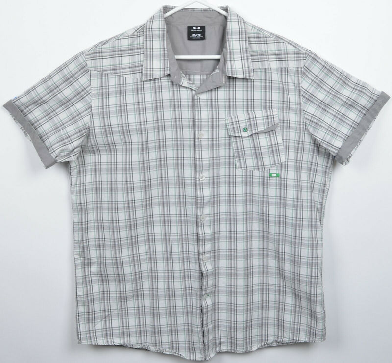 Oakley Men's XL Regular Fit Gray Green Plaid Short Sleeve Button-Front Shirt