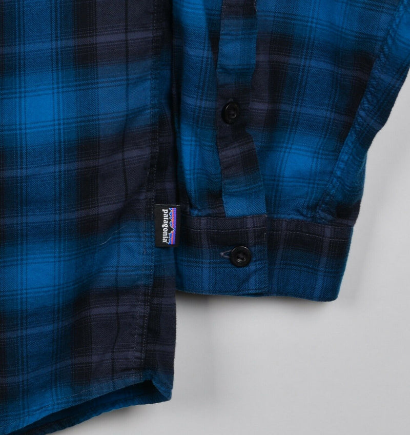 Patagonia Organic Cotton Men's XL Blue Black Plaid Buckshot Flannel Shirt