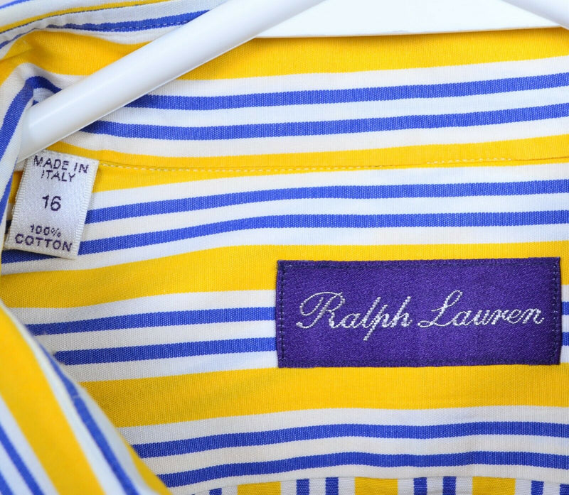 Ralph Lauren Purple Label Men's 16 (Large) Yellow Blue Striped RLPL Dress Shirt