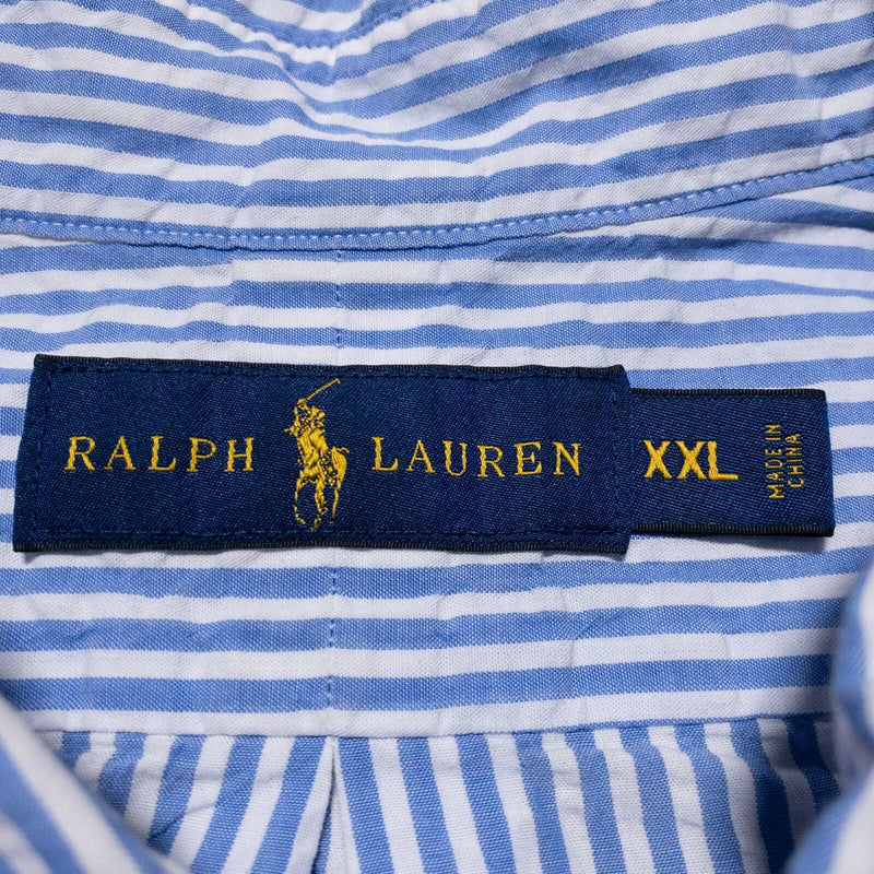 Polo Ralph Lauren Seersucker Shirt Men's 2XL Button-Down Blue White Striped