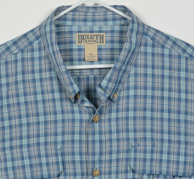 Duluth Trading Co Men's 3XL Blue Plaid Polyester Nylon Wicking Fishing Shirt
