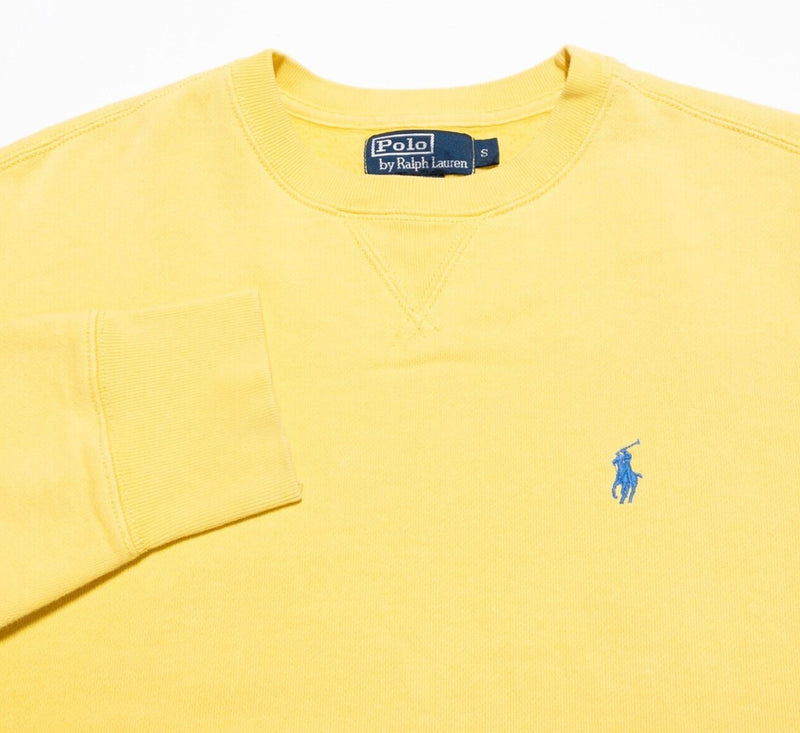 Polo Ralph Lauren Sweatshirt Mens Small Yellow Crewneck Pullover Pony Preppy 90s