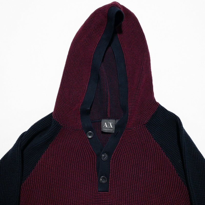 Armani Exchange Sweater Men's Medium Burgundy Red Navy Blue Knit Hoodie A|X