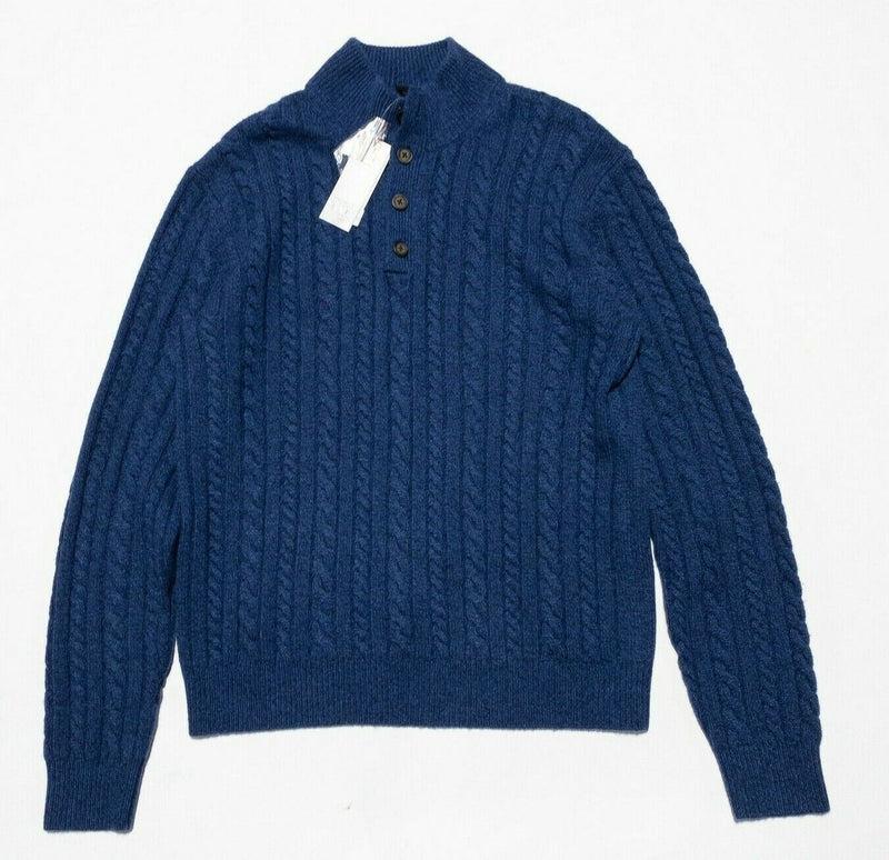 Bloomingdale's Sweater Men's Medium Wool Cashmere Cable-Knit Blue Pullover