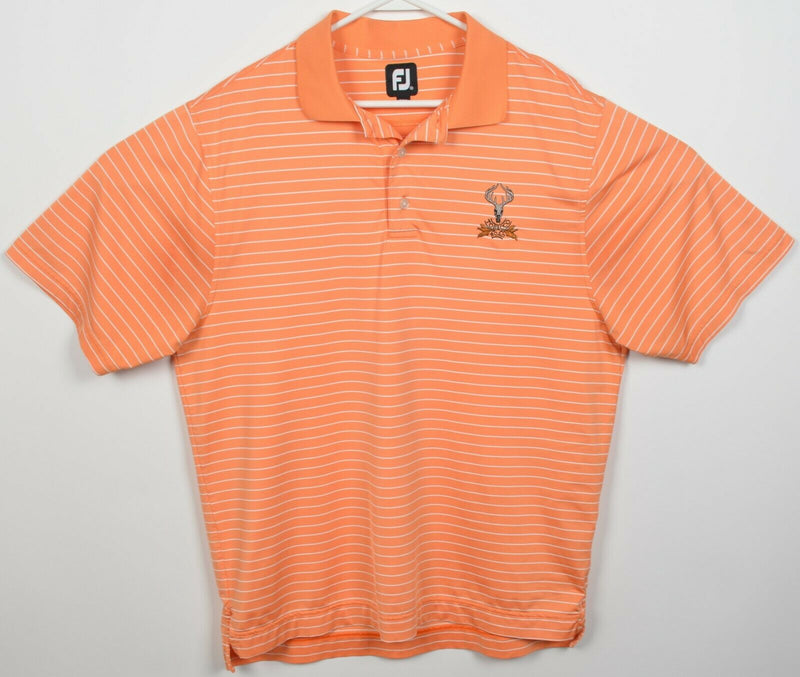 FootJoy Men's Medium Orange Striped FJ Golf Wicking Performance Polo Shirt