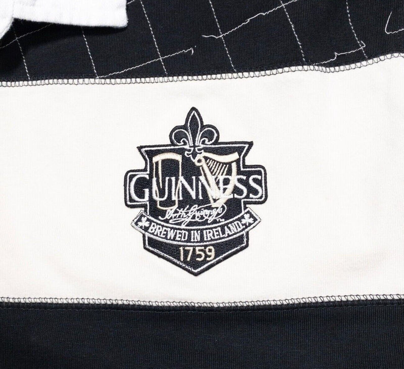 Guinness Rugby Shirt Large Men's Long Sleeve Polo Beer Promo Irish Black Ivory