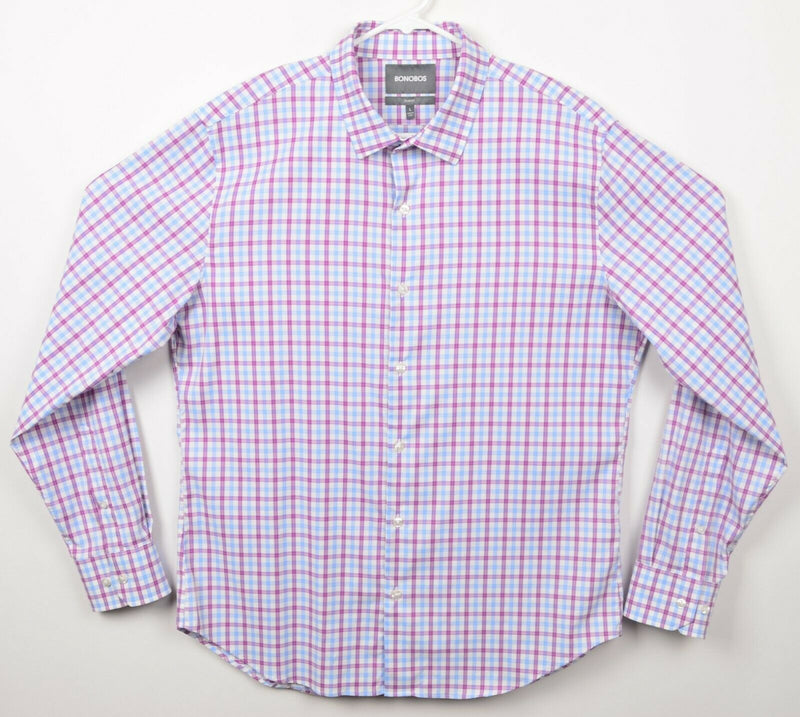 Bonobos Men's Large Slim Fit Nylon Spandex Purple Plaid Performance Dress Shirt