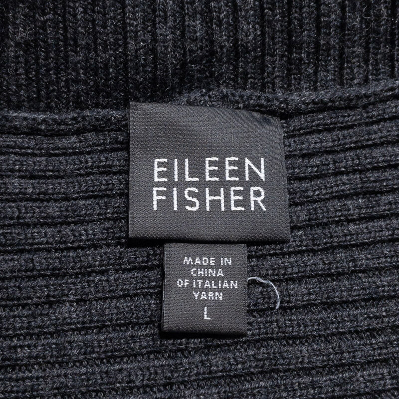 Eileen Fisher Open Front Cardigan Sweater Women's Large Merino Wool Dark Gray