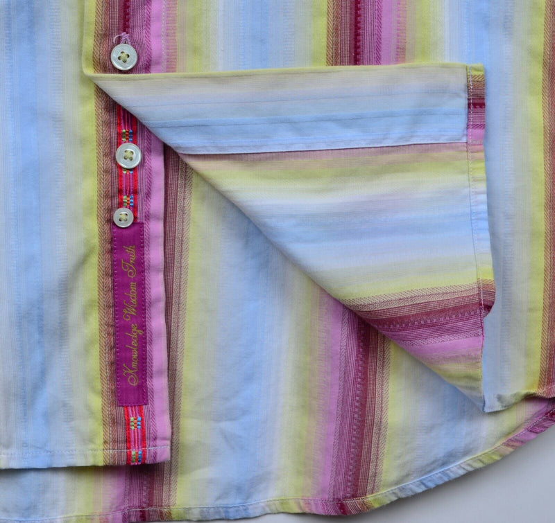 Robert Graham Men's Sz 2XL Flip Cuff Floral Embroidered Pink Multicolor Shirt
