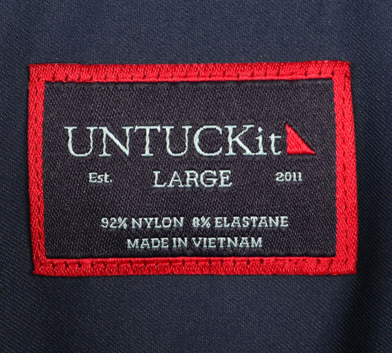 UNTUCKit Men's Large Nylon Wicking Solid Navy Blue Button Performance Shirt
