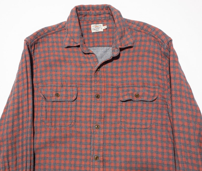 Faherty Flannel Medium Men's Shirt Long Sleeve Red Gray Check Modern Casual