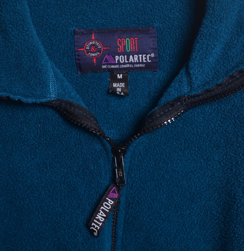 Vintage 90s Polartec Men's Medium Half Zip Fleece Jacket Teal Aztec Accent