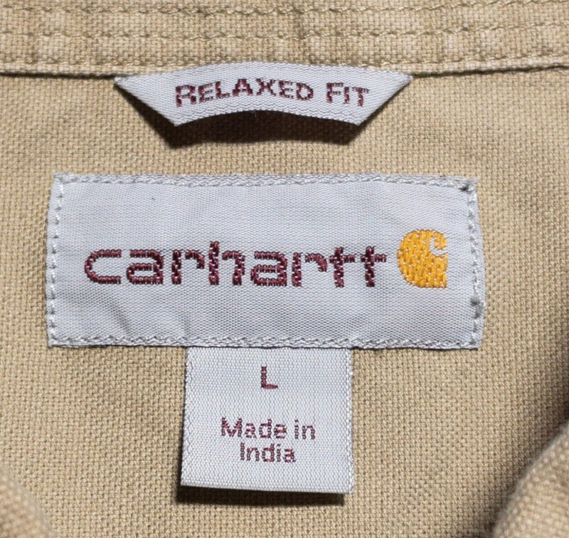 Carhartt Shirt Men's Large Relaxed Fit Rugged Flex Rigby Work Long Sleeve Khaki
