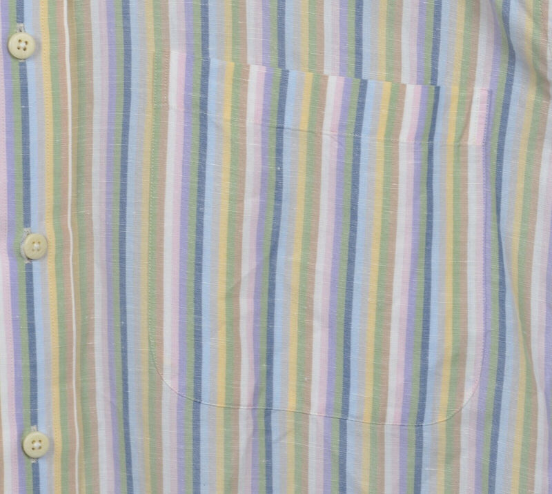 Robert Talbott Men's Large Linen Blend Multi-Color Striped Button-Down Shirt